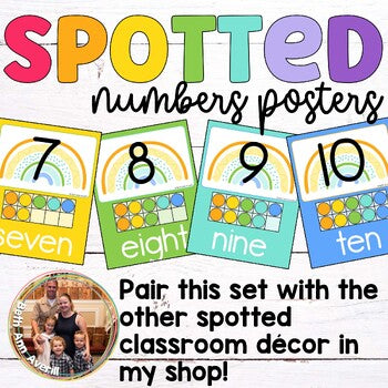 Dotted Numbers Posters Watercolor Spotted Brights Classroom Decor